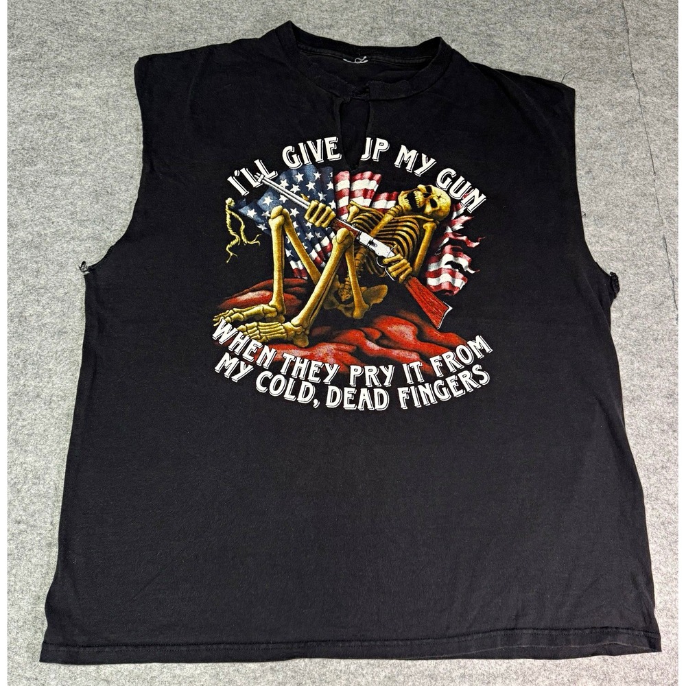 Vintage 90s Size XL Cold Dead Fingers Skeleton Sleeveless T-Shirt USA, Biker
